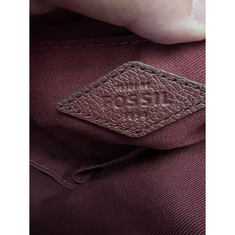 Fossil Maroon Wine Fiona Leather Tote Shoulder Bag Double Handles Zip Purse